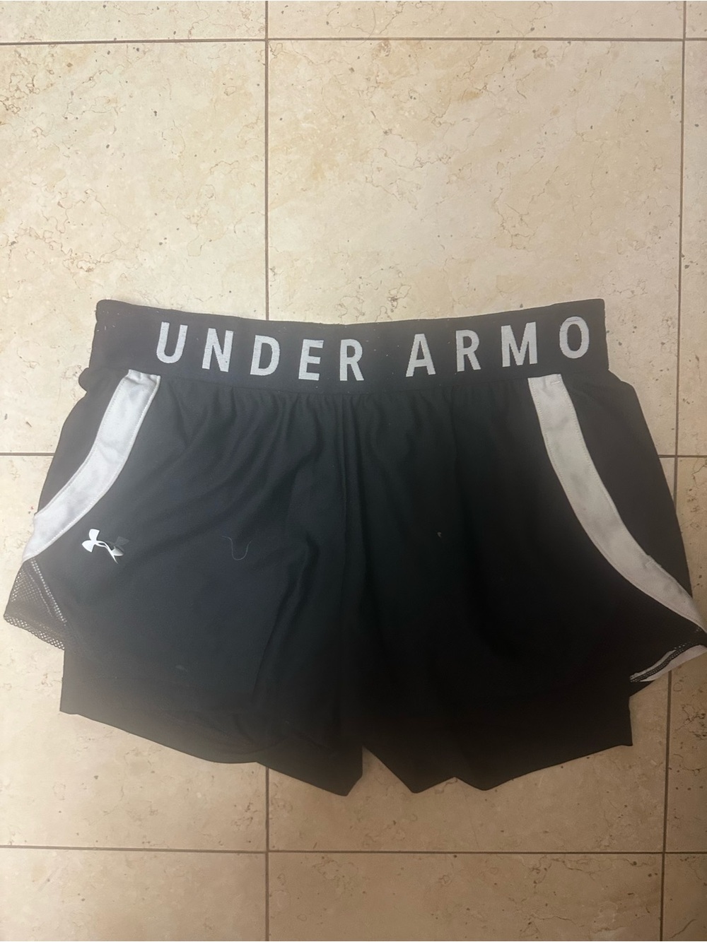 Under Armour Women’s double layer Compression Black + White Running Shorts - Med